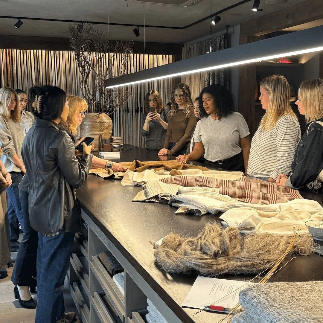 Today, #AK client @delecuona welcomed NYSID students to their 200 Lex showroom for an immersive morning exploring brand heritage, hands-on fabric discovery, and real-world textile applications. The session culminated in a collaborative showroom exerc
