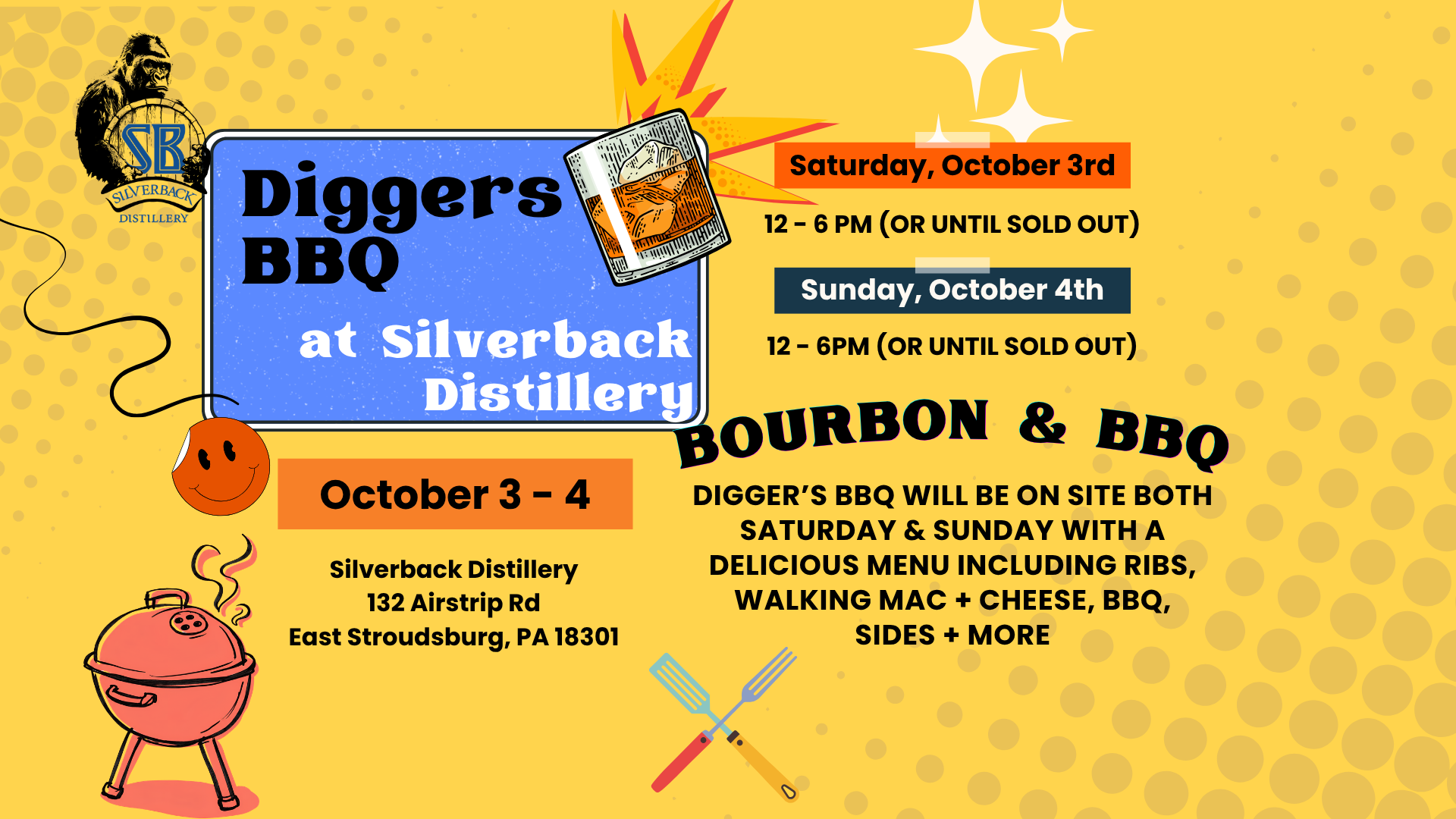 Bourbon & BBQ - Diggers BBQ at Silverback Distillery Poconos