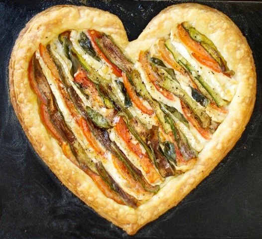 Camembert and courgette heart tart 