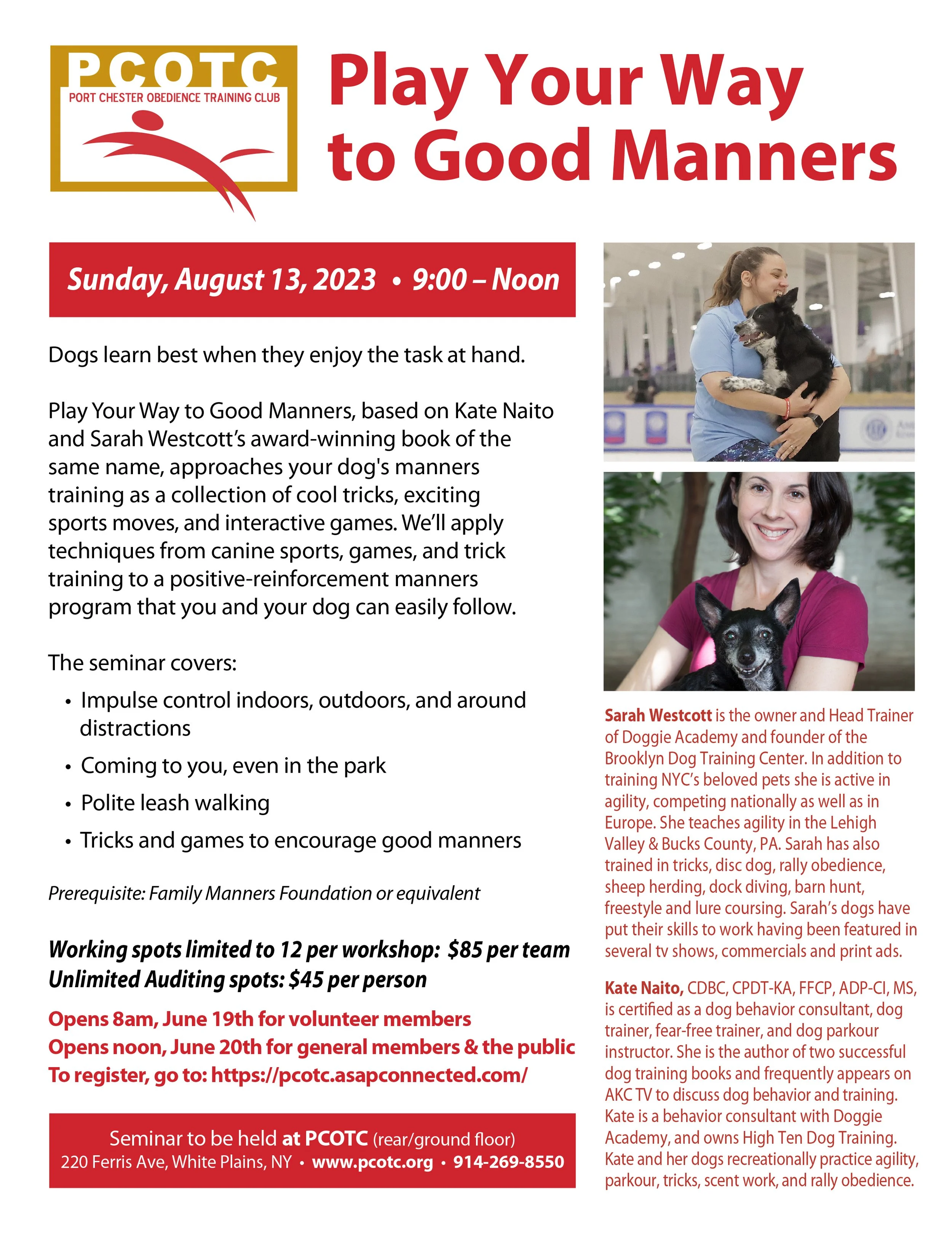 PCOTC Dog Training Events, seminars, lectures — Port Chester Obedience