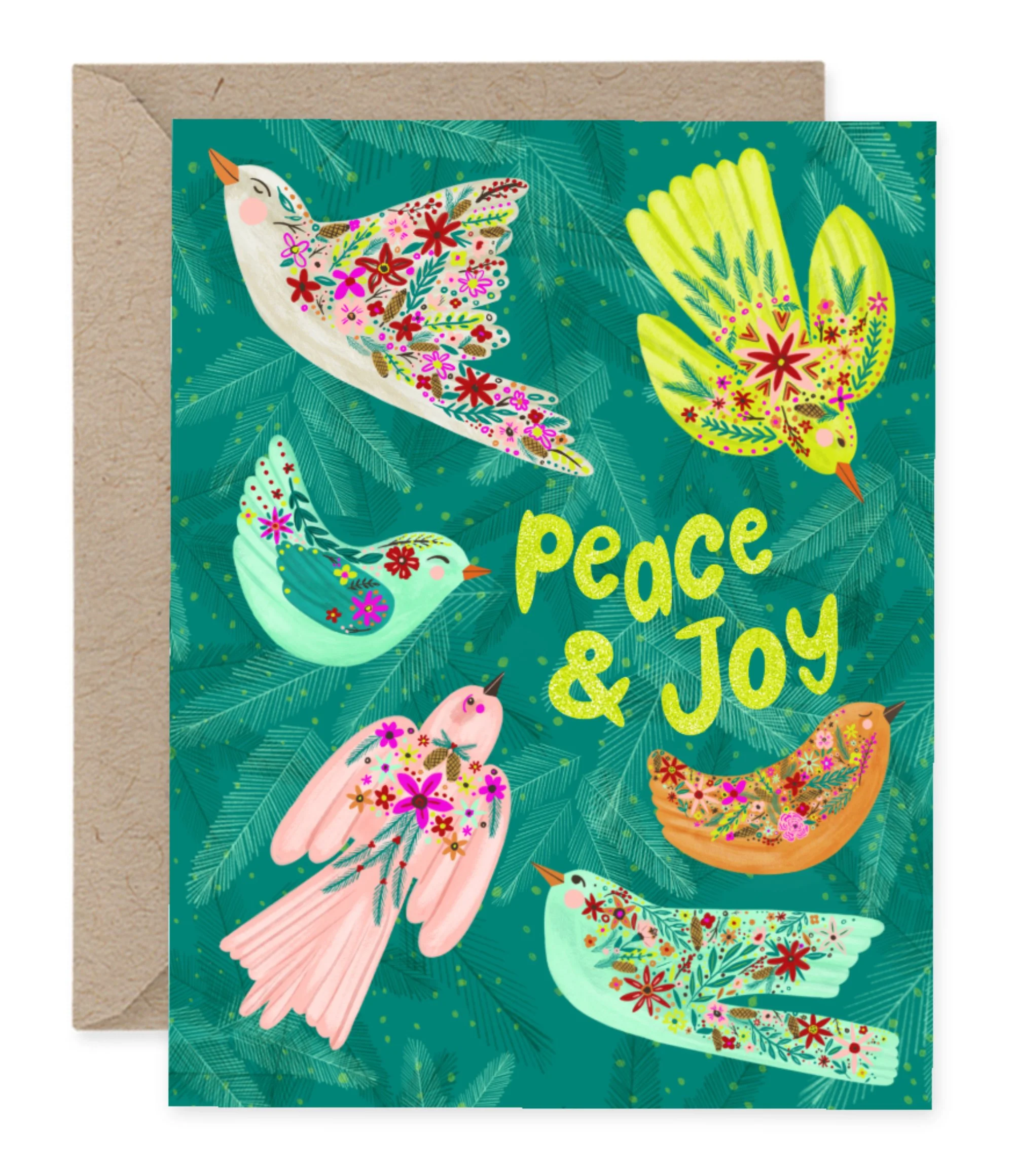 “Peace & Joy” Folk Art Holiday Birds Card
