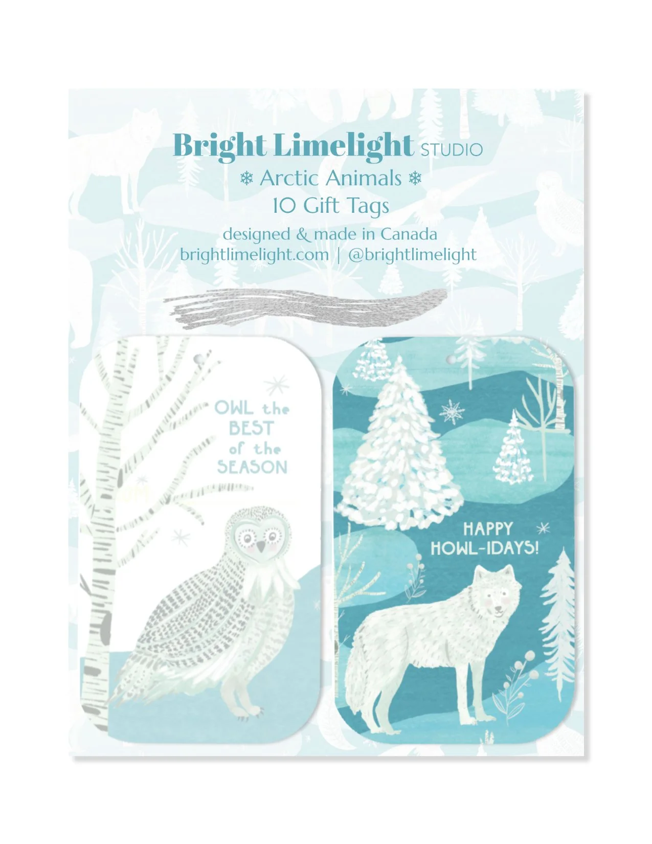 Arctic Animals Gift Tags | Snowy Owl & Wolf Holiday Tags, Set of 10