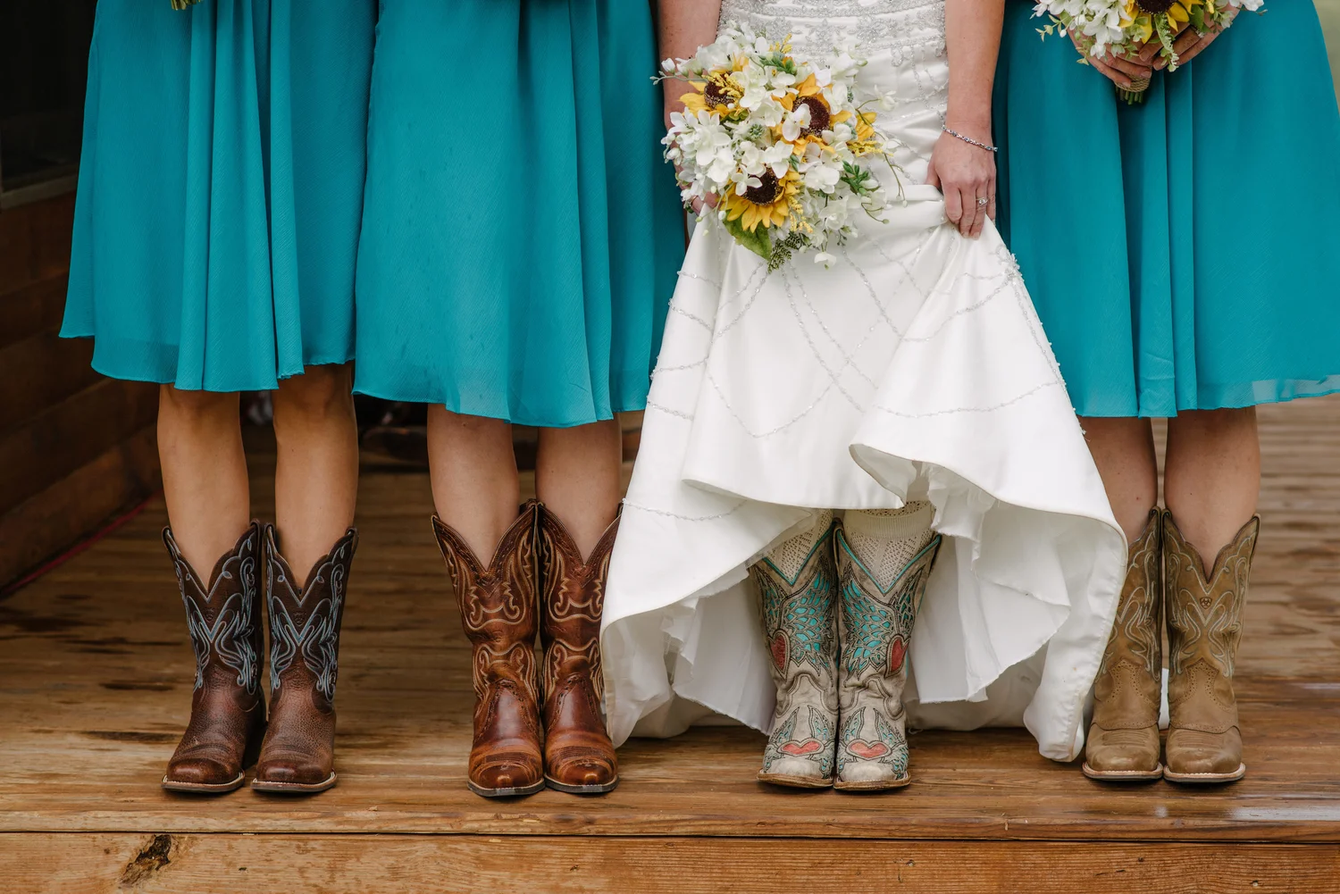 blue bridesmaid dresses different shades Country Mint Lace Top Chiffon Short Bridesmaid Dresses with Cowboy Boots main image 1