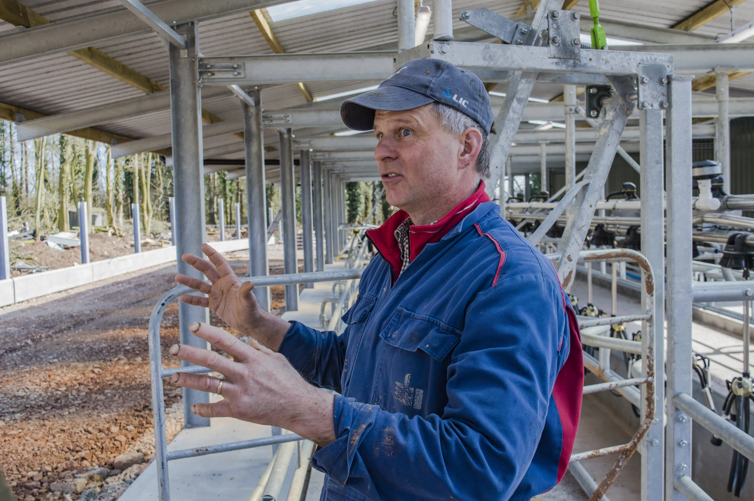 Angus showing us the nearly ready milk parlour