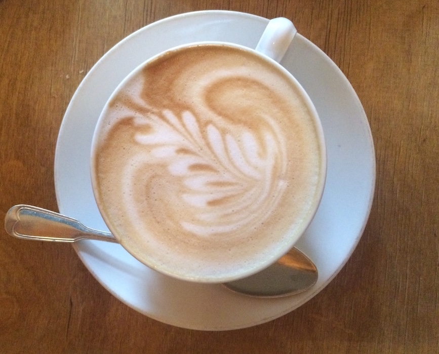 A freshly delivered flat white from aunt benny cafe in friedrichshain © melinda barlow