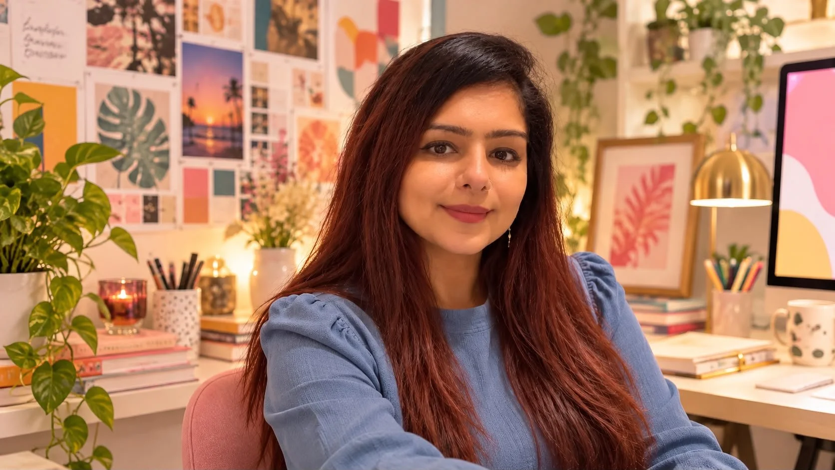 Vrinda Sejpal in a colourful creative workspace