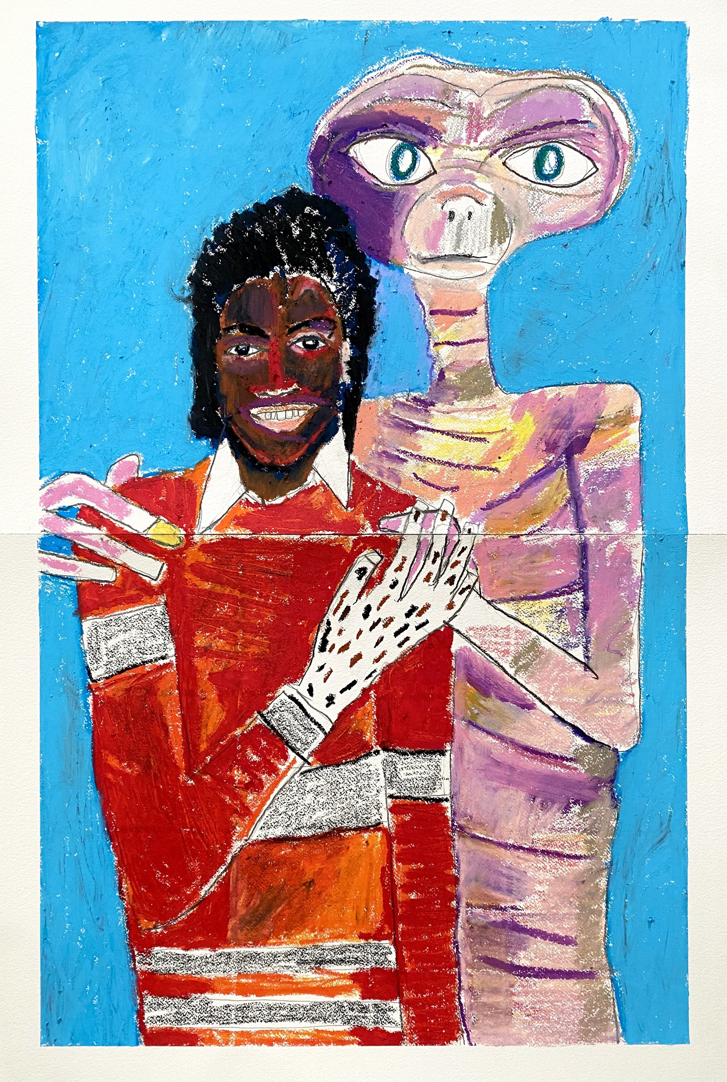 E.T. &amp; Michael Jackson The Poster 36” x 24” mixed media on paper 2021