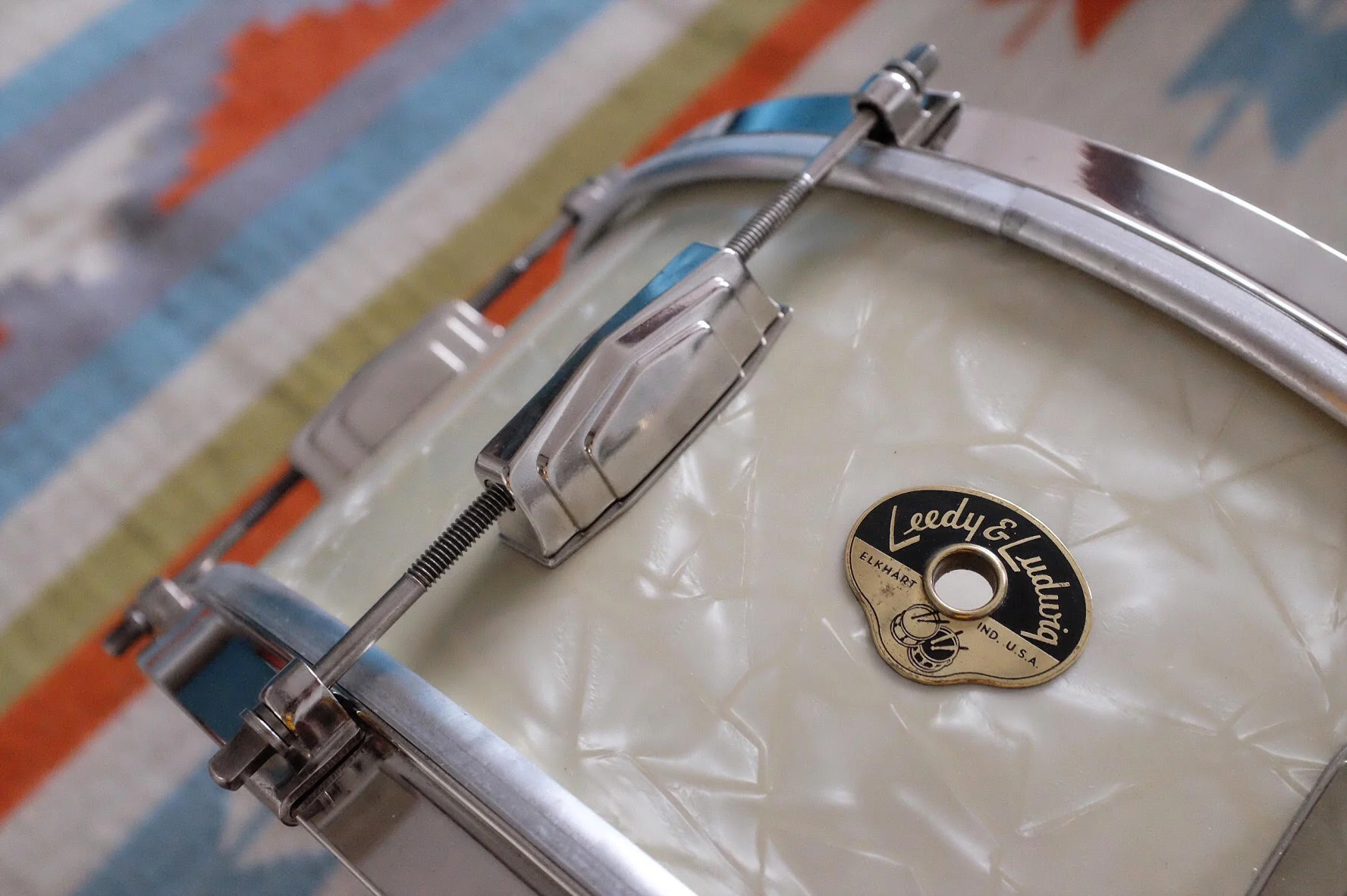 1954 Leedy & Ludwig ‘The Reliance’ 14x6.5” in original White Marine Pearl. Restored in Spring 2018.