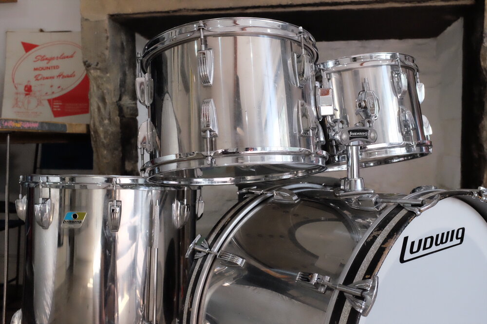 Late 70s Ludwig Stainless Steel 'Big Beat' 22x14", 12x8", 13x9