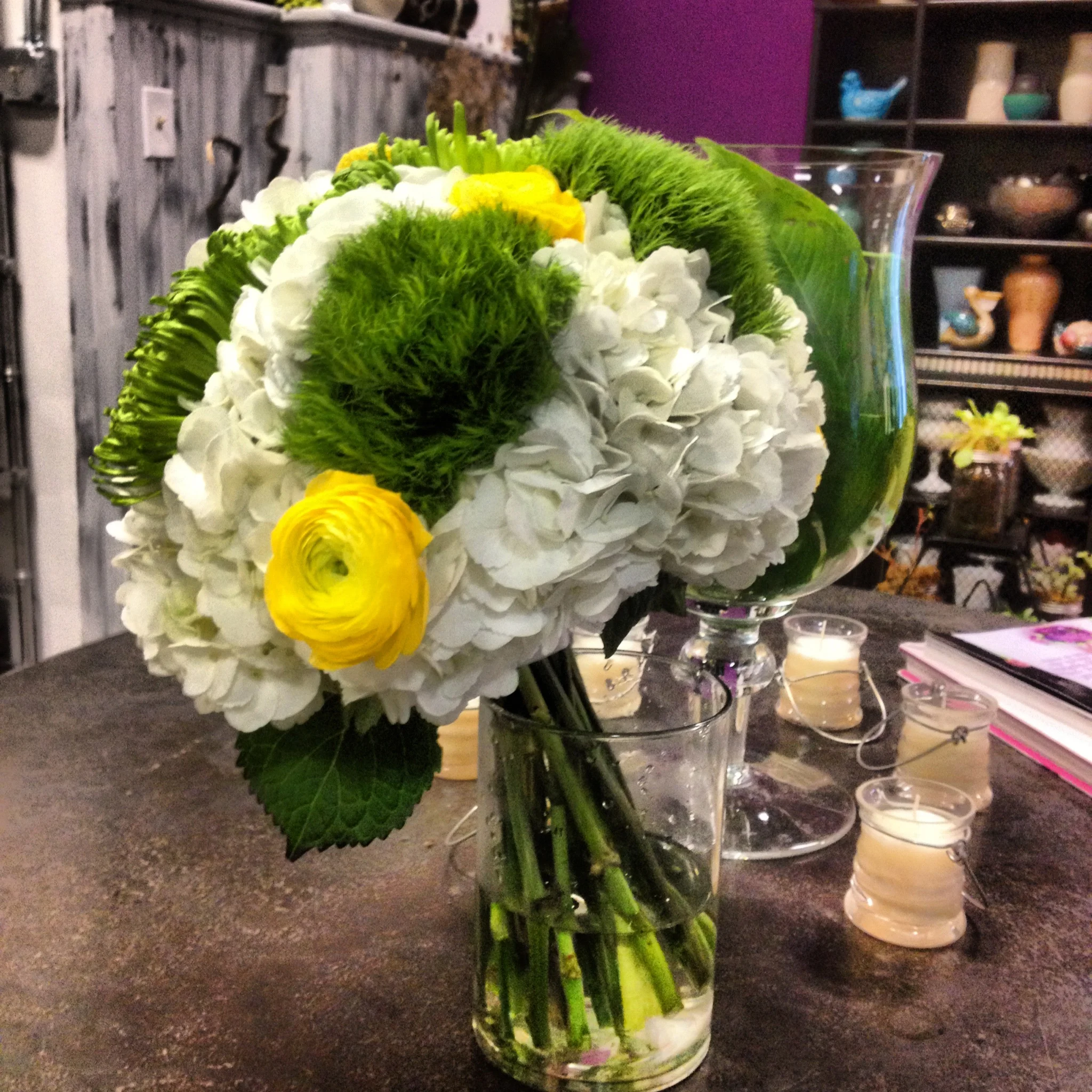 Green white yellow bouquet