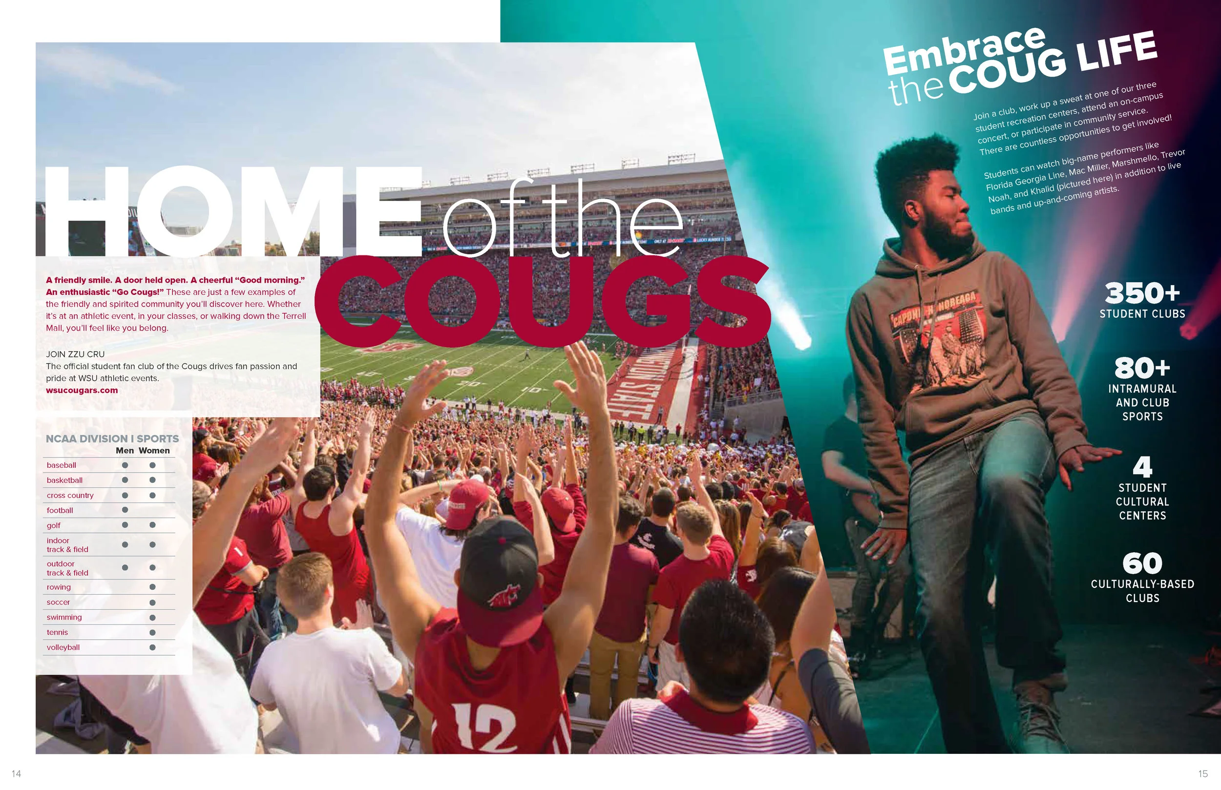 Interior spread design from WSU Admissions viewbook