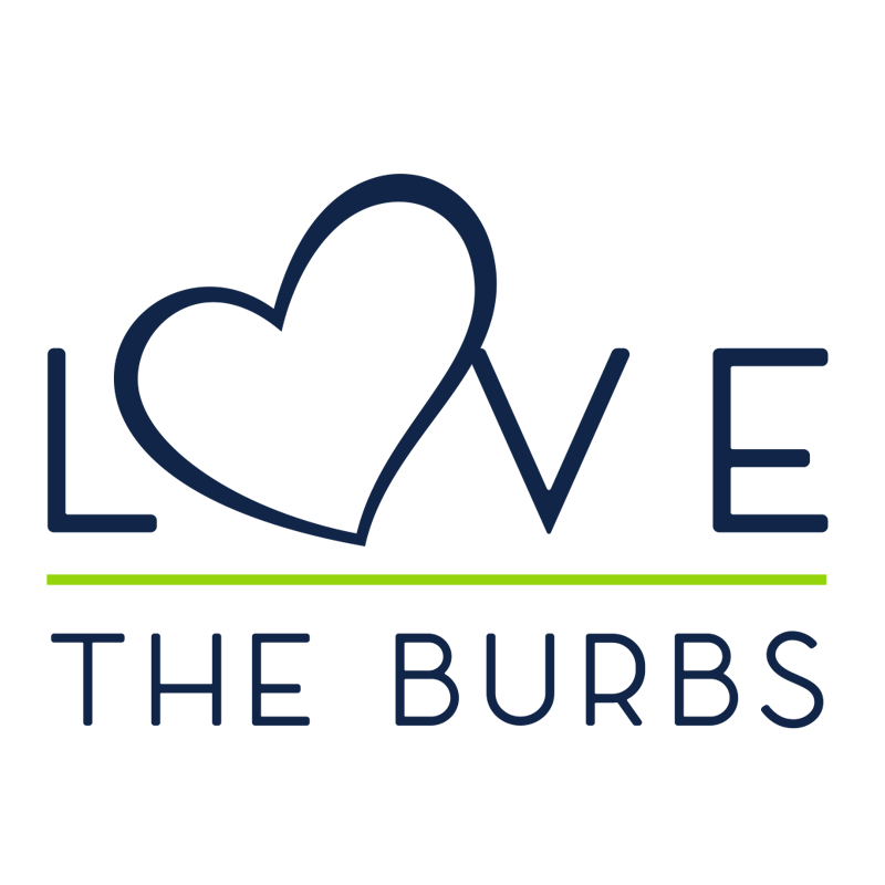 Logo with text ‘LOVE THE BURBS’ featuring a heart-shaped 'O'