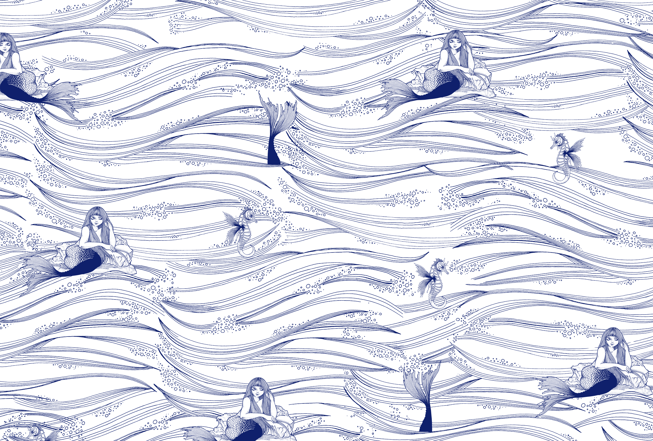 ULTRAMAR De inspiración japonesa con un toque de humor, en Ultramar se combina un dibujo sintético y sutil con puntos de atención llenos de detalle. Es una mirada actual a las sirenas, figuras mitológicas que reinterpretamos como seductoras pero divertidas.