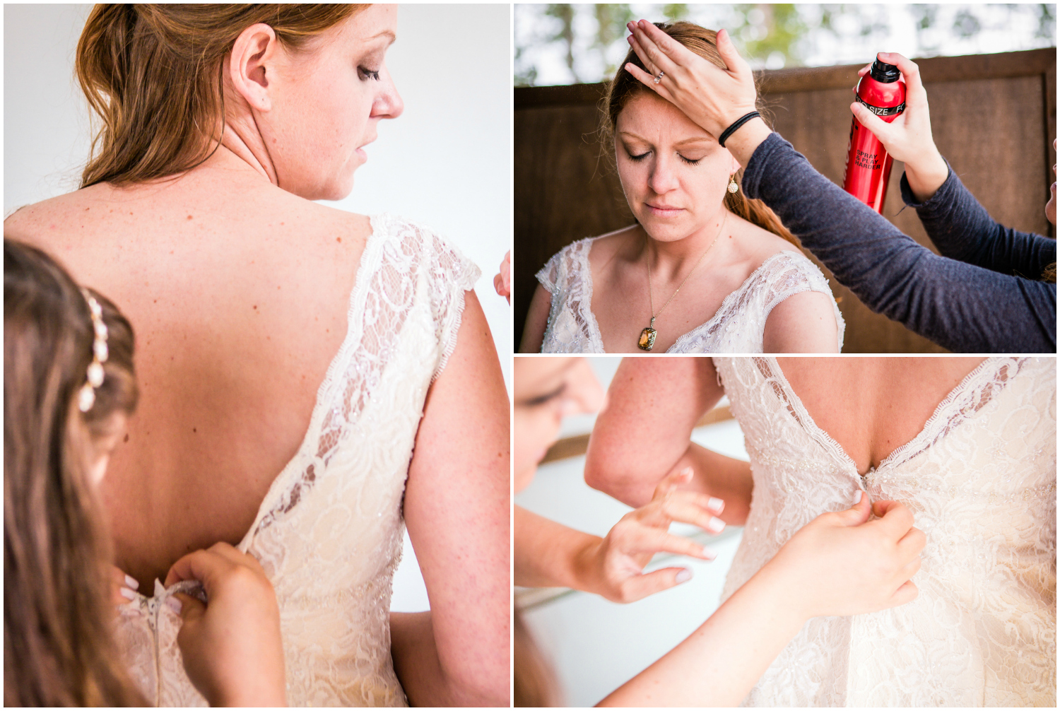 Bride getting ready for her outdoor wedding. Photographed by JMGant Photography