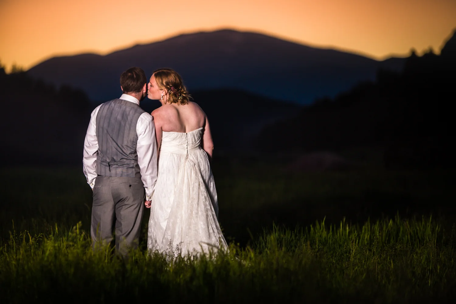 Sunset wedding pictures at Deer Creek Valley Ranch Wedding. Photographed by JMGant Photography.