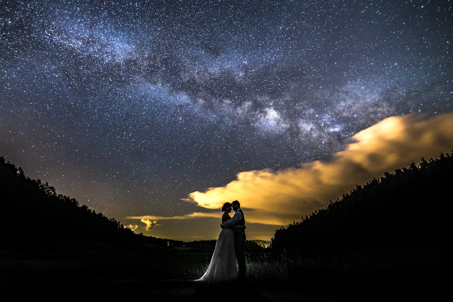 Milky way wedding pictures at Deer Creek Valley Ranch Wedding. Photographed by JMGant Photography.