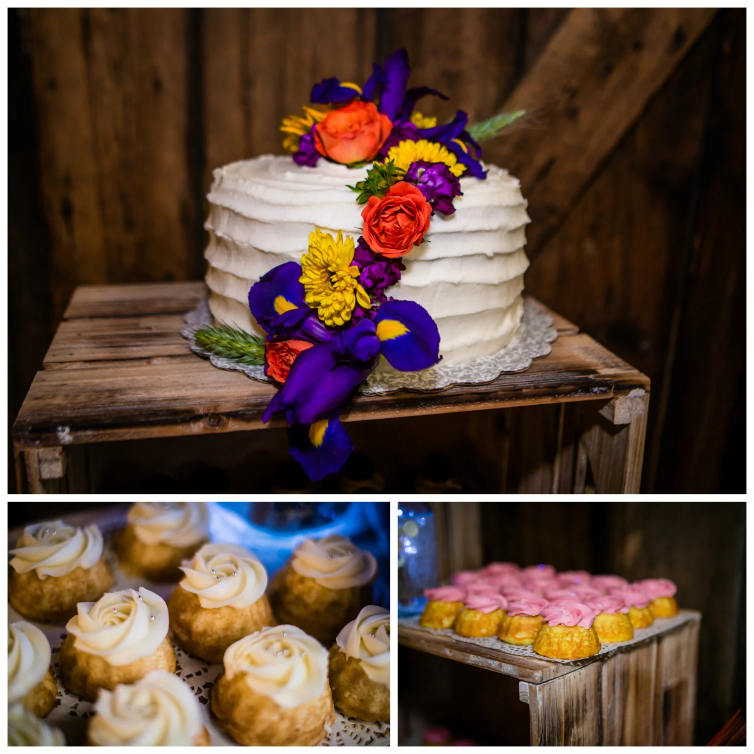 Wedding Cake and cupcakes. 