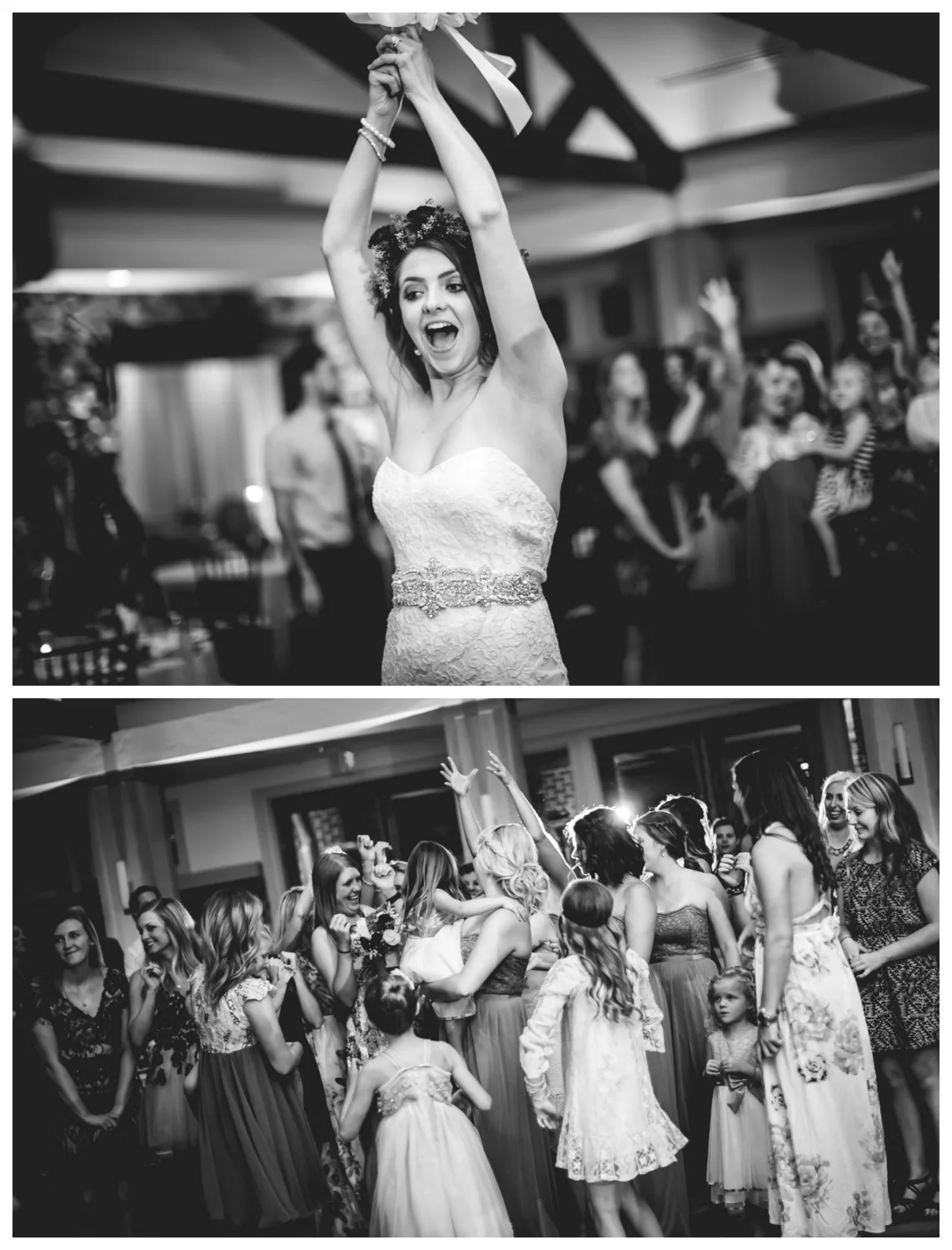 Bouquet toss at Highlands Ranch Mansion. Photographed by JMGant Photography, Denver Colorado wedding photographer. 