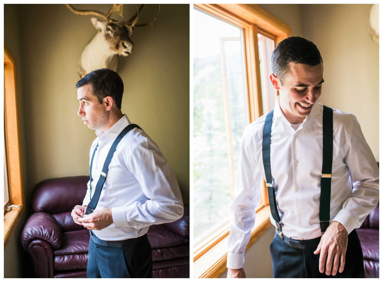 Groom getting ready for Vail Colorado Wedding photographed by JMGant Photography.