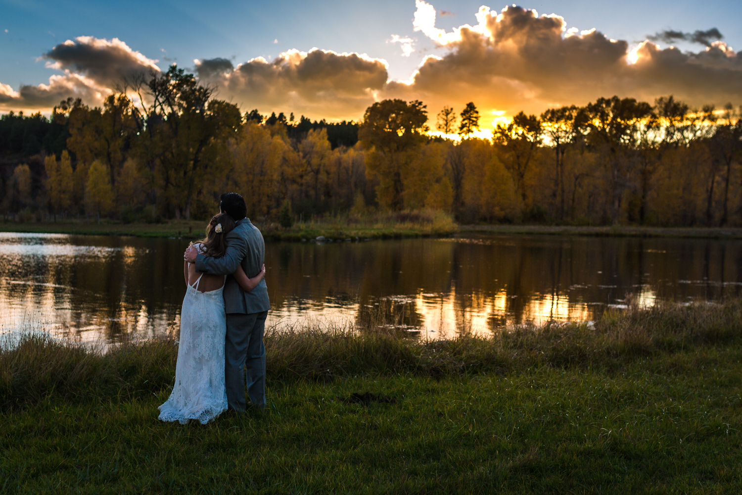 Fall sunset wedding by JMGant Photography.