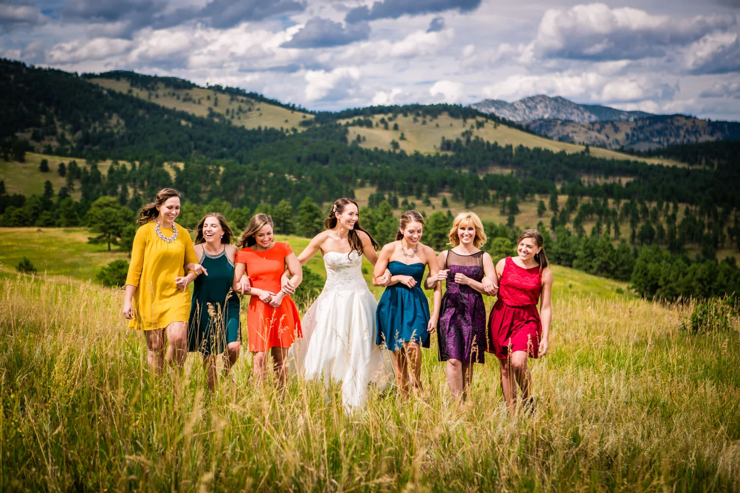 Bridesmaids Walking in the Mountains