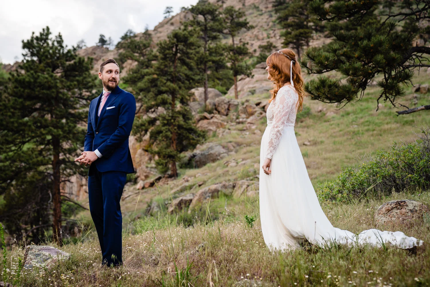 Lyons Colorado Wedding first look by Colorado wedding photographer, JMGant Photography.