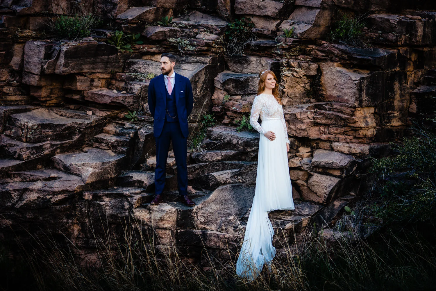 Lyons Colorado Wedding first look by Colorado wedding photographer, JMGant Photography.