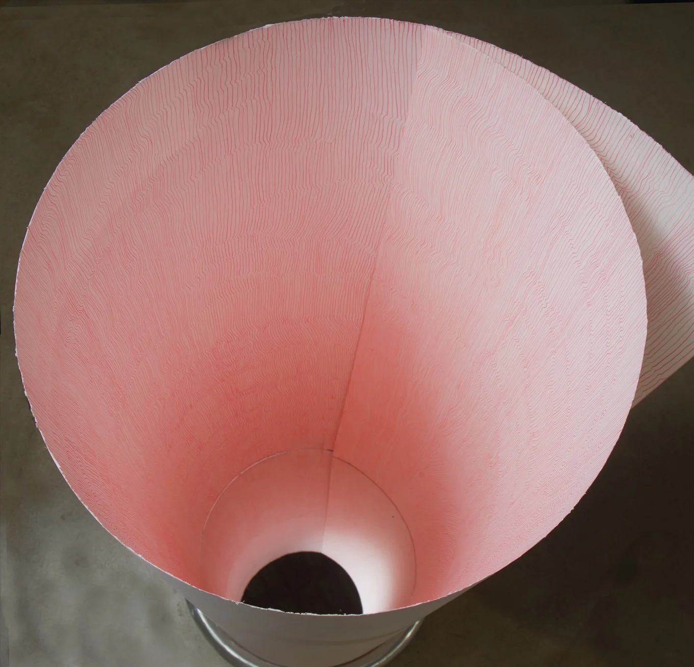   RPM   installation detail  14" diameter x 5' tall  Red led on paper, mirror base 