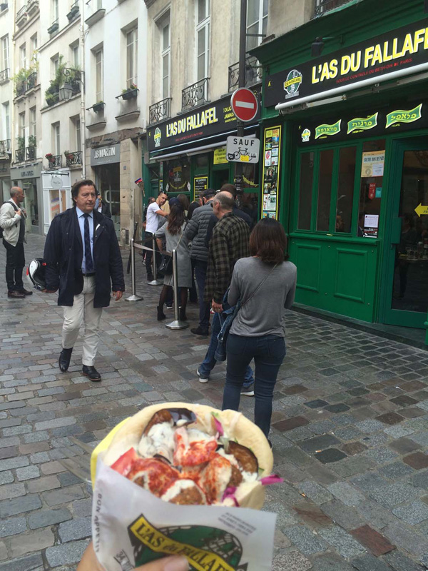 This was a well known Falafel place with the best in France rep. It was amazing! We got our pitas and ate in the nearby park. 34, rue des Rosiers, 75004, 4th Arrondissement, Paris, France (map); 01 48 87 63 60