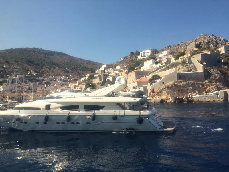 Stunning yachts dot the coastline.