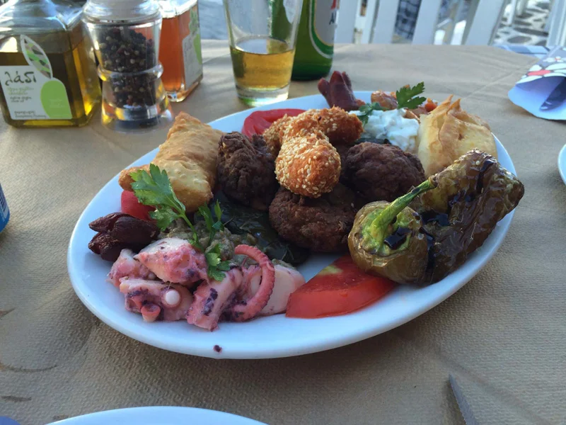 an assortment of local Mezethes (appetizers)