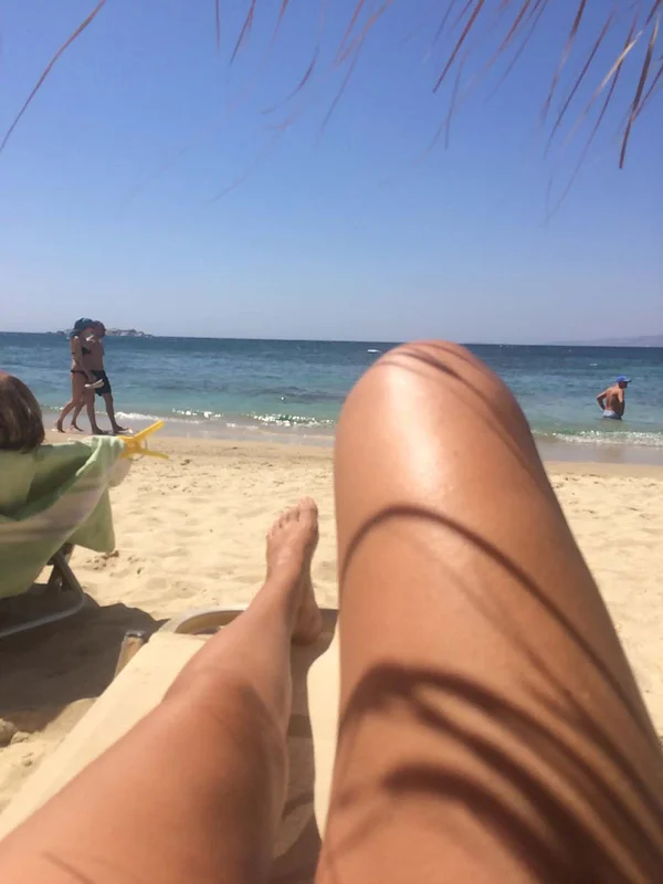 Christina chillin at Plaka Beach.