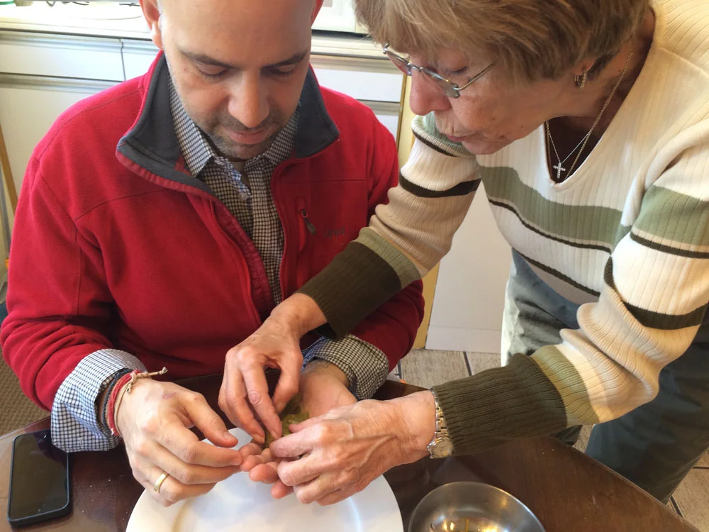 Learning to fold Grape leaves properly from Mrs.Glavas