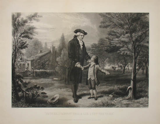 1867 engraving by John C McRae showing a young George Washington who 'could not lie'