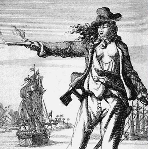 Anne Bonny (1697–1720). Engraving from Captain Charles Johnson's General History of the Pyrates (1st Dutch Edition, 1725)