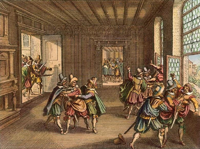 Matthäus Merian the Elder: The Defenestration of Prague, 1646.