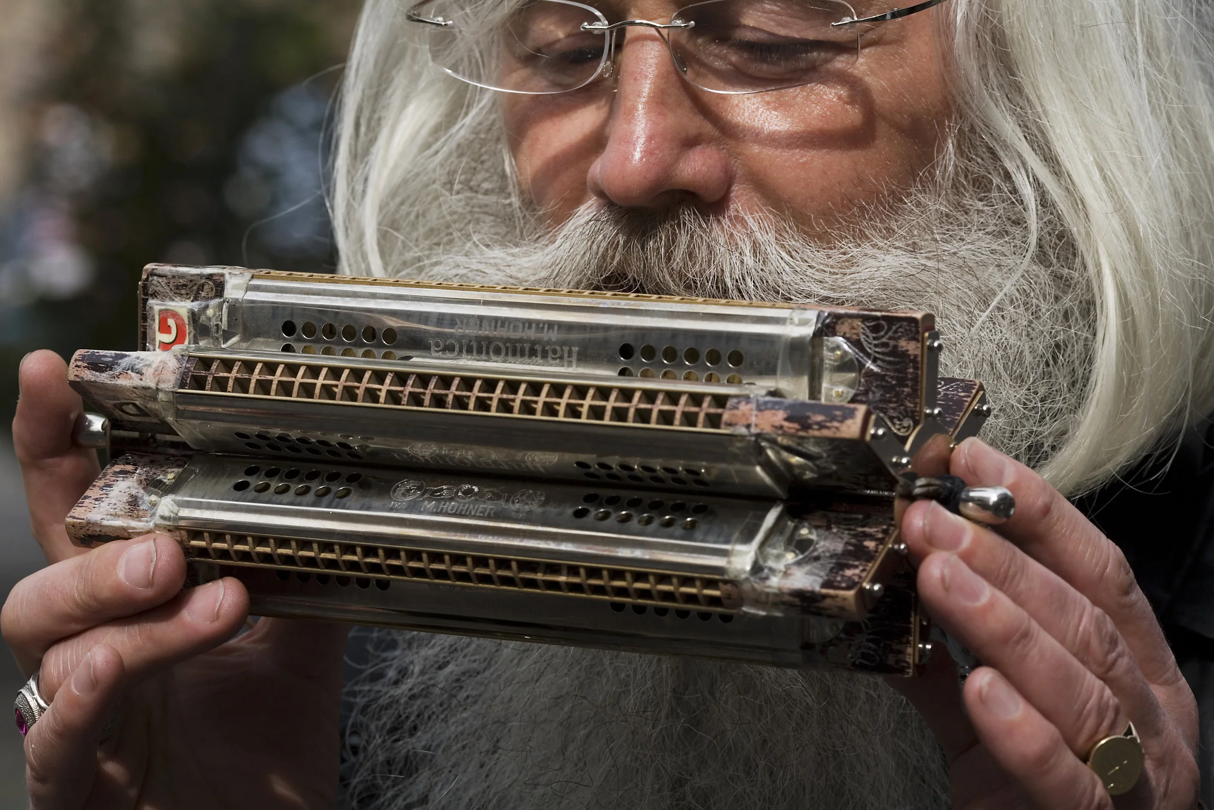 Some harmonica come custom made. This double-decker beast looks like the top of a typewriter