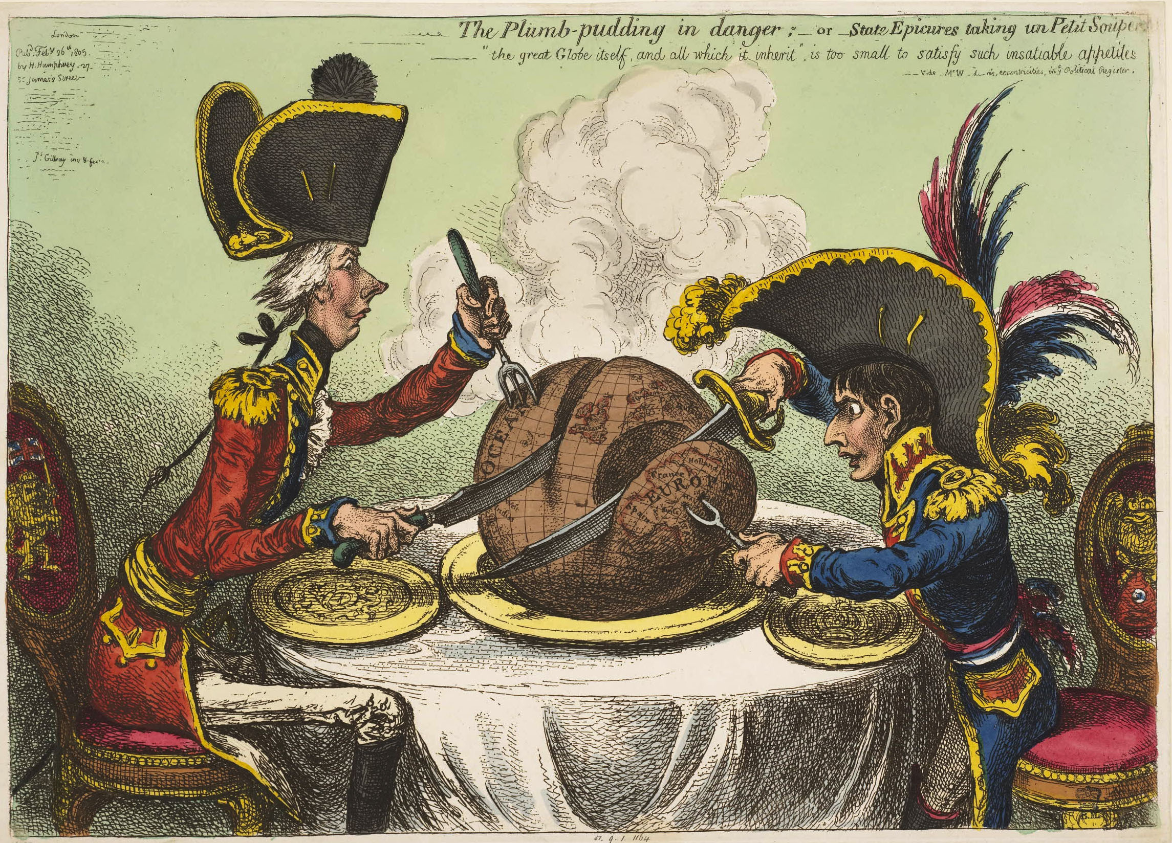 The Plumb-Pudding In Danger by James Gillray (1805). But who is carving it up in 2019?