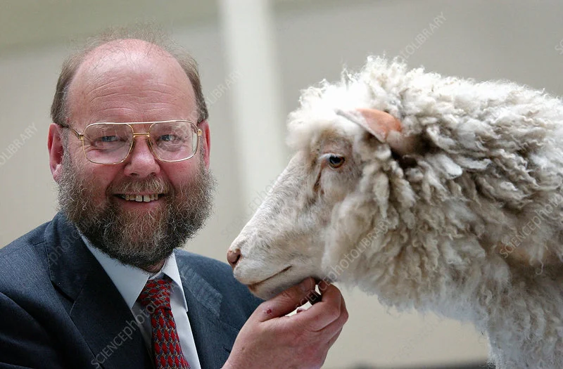 Dolly the Sheep with the far less famous geneticist Professor Ian Wilmut