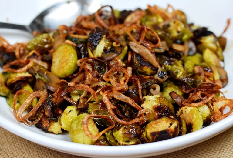 Roasted Brussels Sprouts with Wild Mushrooms & Crispy Shallots