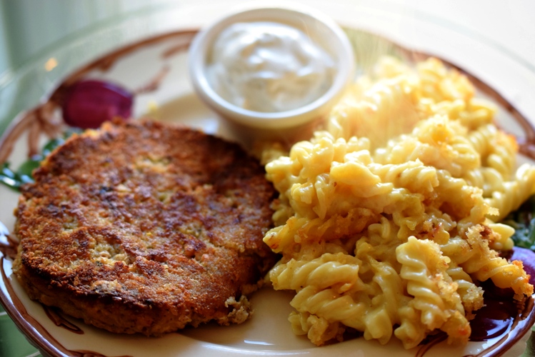 Favorite Salmon Cakes with a Side of Baked Mac & Cheese