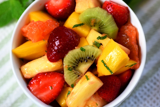 Fresh Fruit Salad with Citrus Simple Syrup and Mint