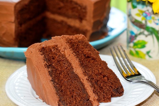 Delectable Sour Cream Chocolate Cake with Fudgy Frosting is my husband's favorite!