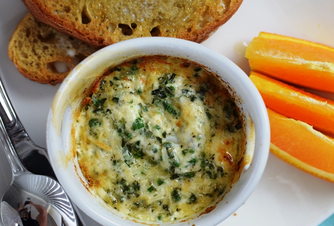 Baked Eggs with Fresh Herbs & Parmesan