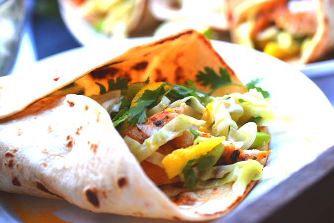 Fish Tacos with Mango Slaw