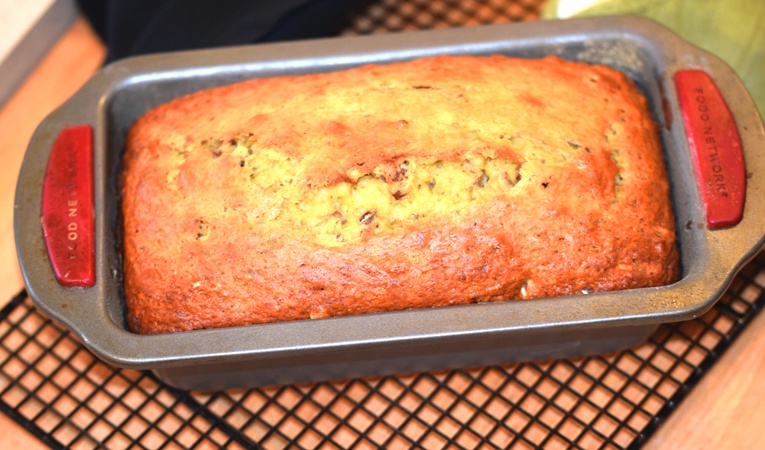 A loaf of my favorite banana bread, cooling before being devoured!