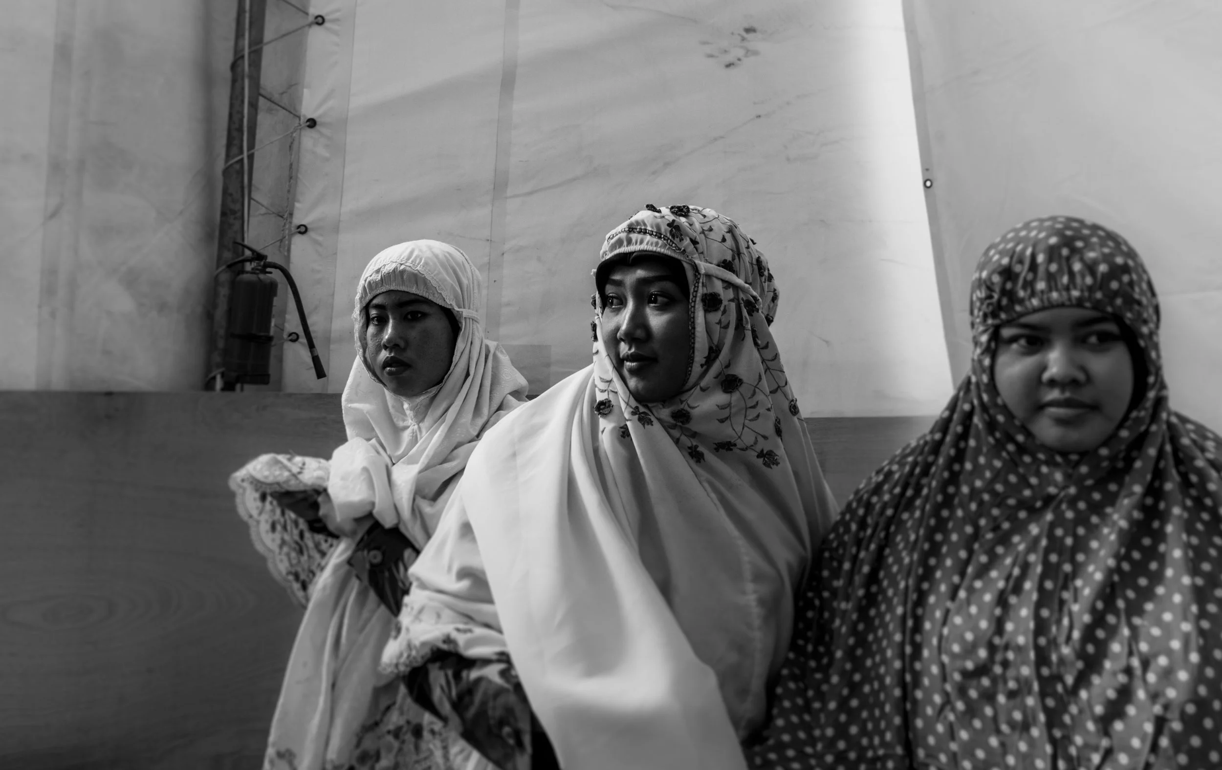 May 4, 2018, UNIFIL- Three Indonesian women put on their prayer clothes in the makeshift mosque at their base.
