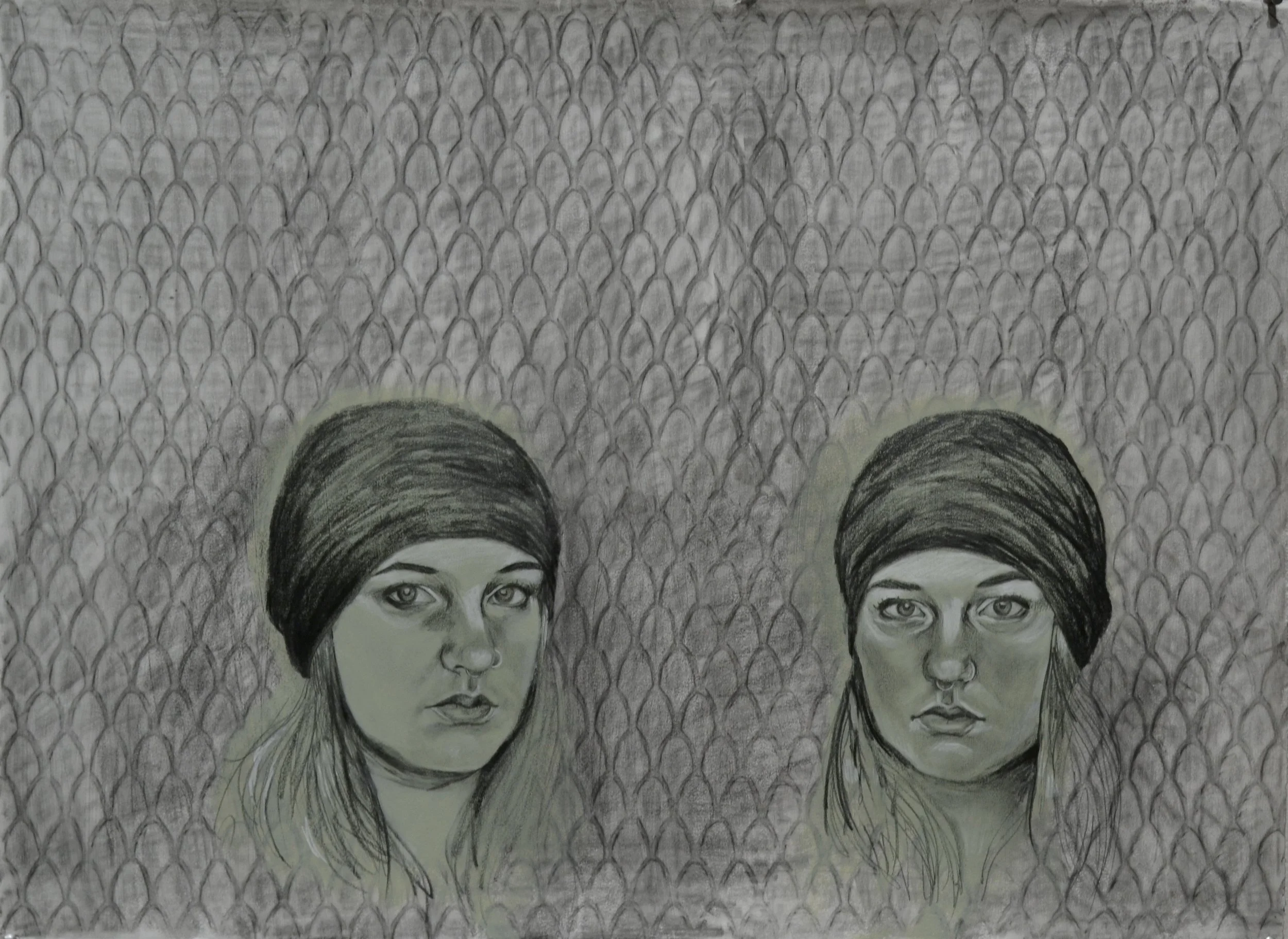 double portrait, gesso and pencil on paper, 22" x 30" 2016