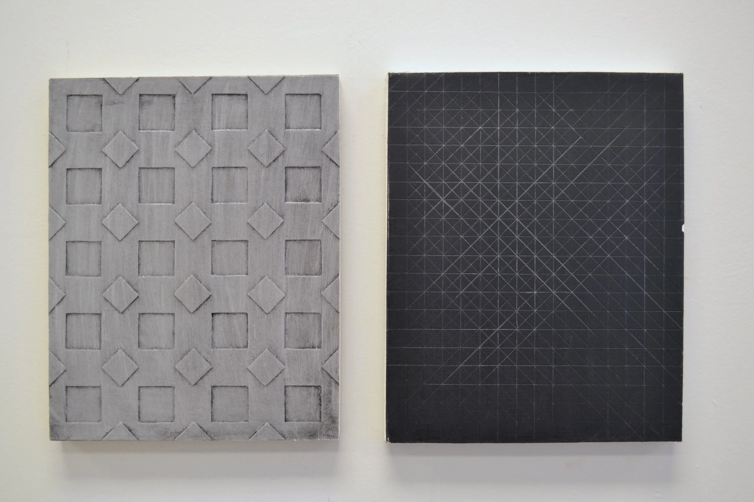 Untitled diptych, oil, paper, and graphite on panel, 8" x 10" (each panel) 2015