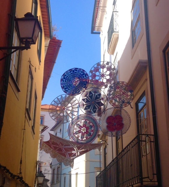 Crochet installations in Coimbra, a one hour train trip south of Porto.